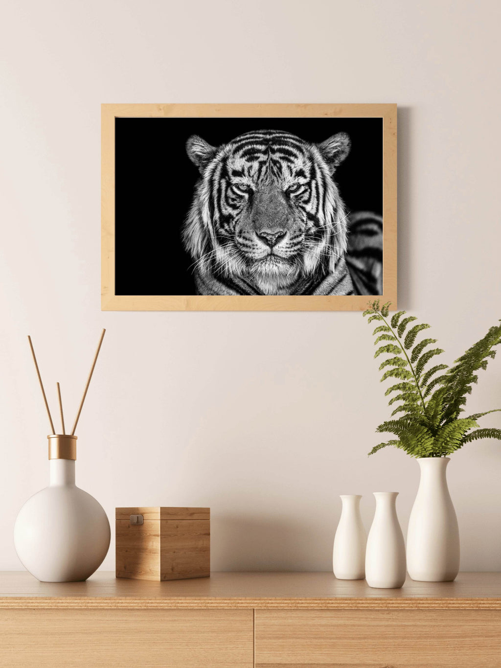 Bengal Tiger Face Cut Black & White Wall Art - beink online art store