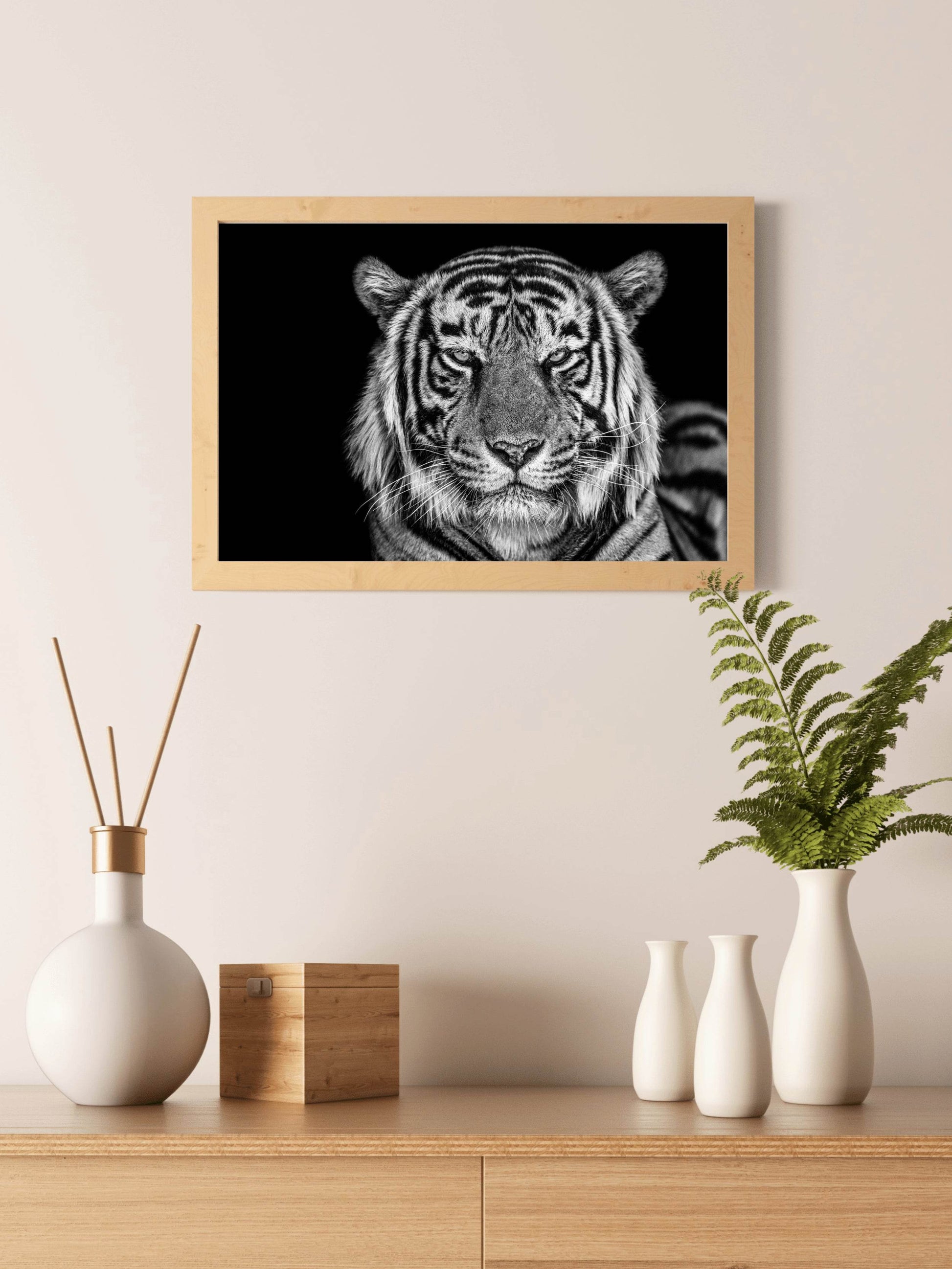 Bengal Tiger Face Cut Black & White Wall Art - beink online art store