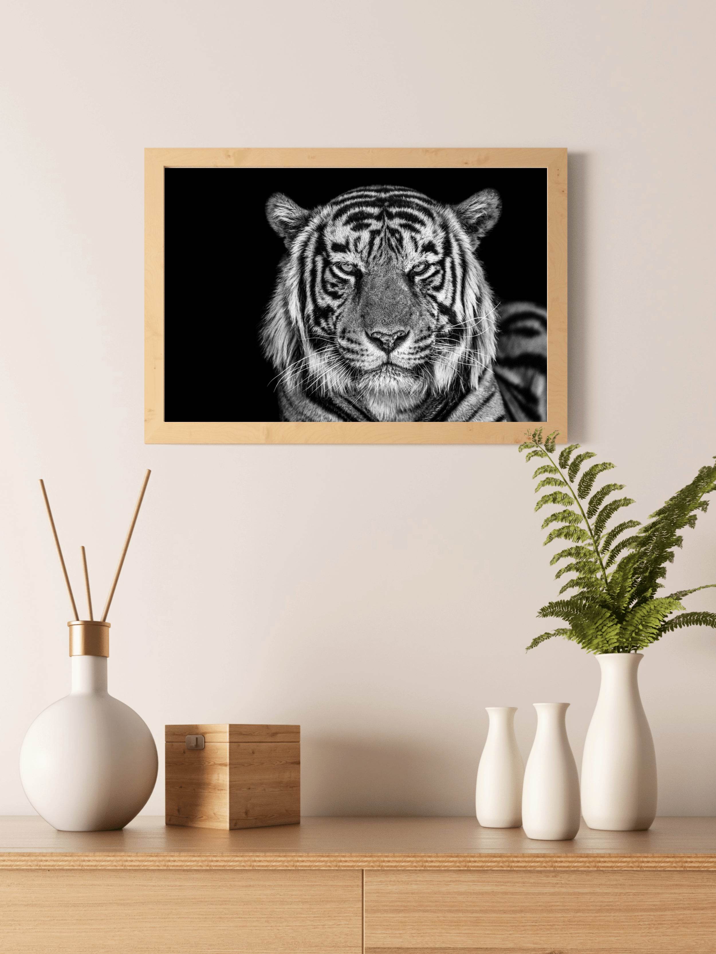 Bengal Tiger Face Cut Black & White Wall Art - beink online art store