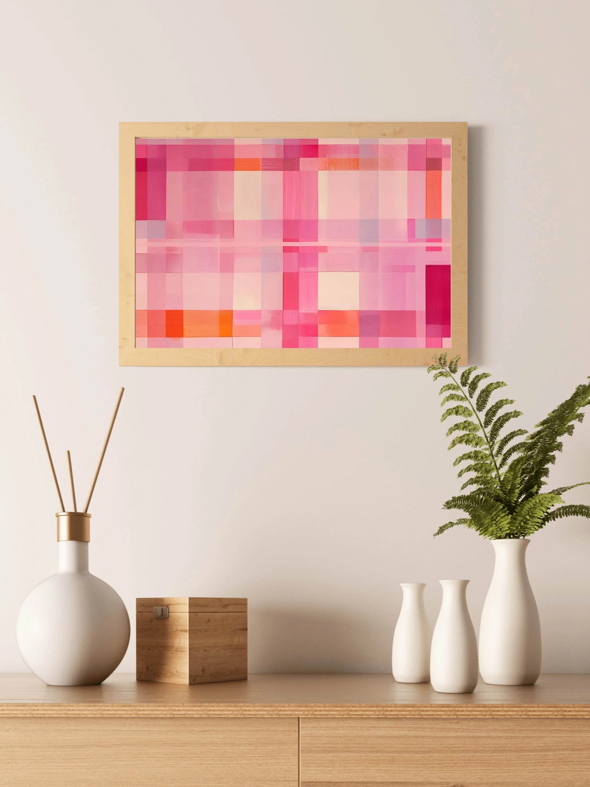 Grid of Squares in Shades of Pink and Orange - beink online art store