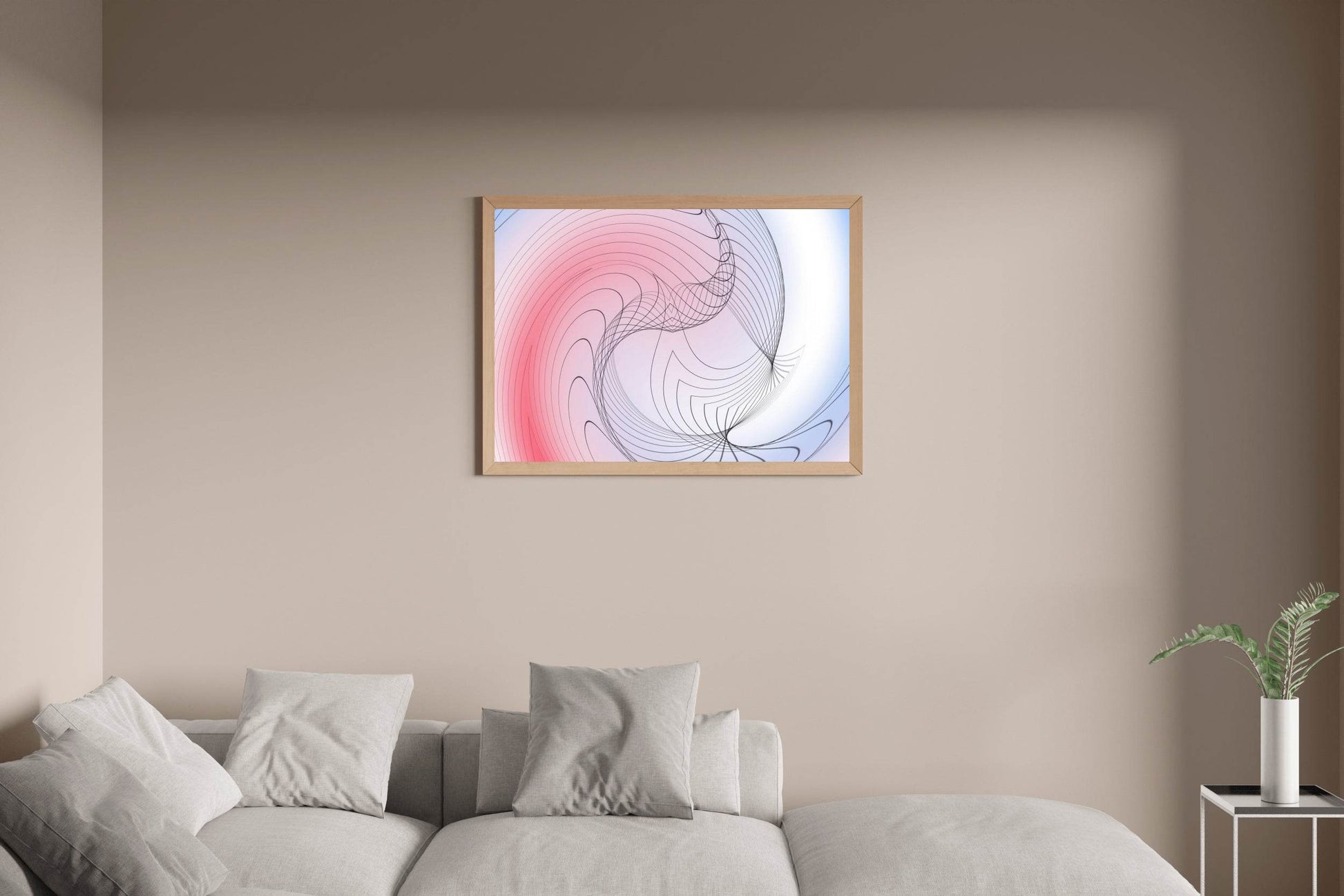 Oval Lines with Blue and Red Background Abstract Wall Art - beink online art store