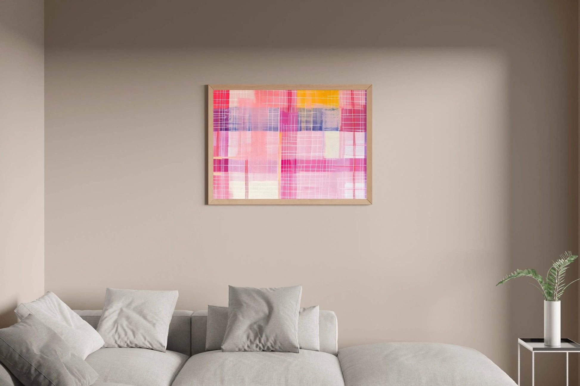 Abstract Painting of a Pink and Yellow Plaid - beink online art store
