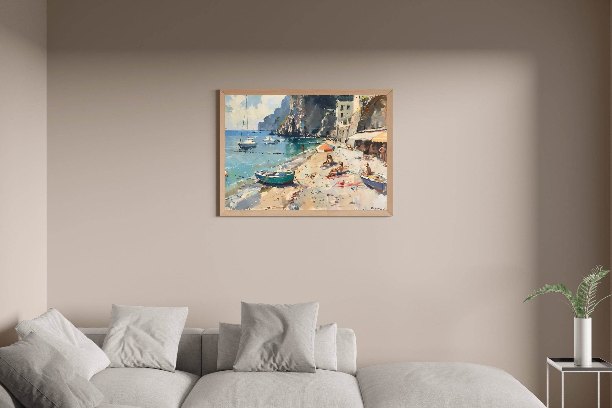 Oil Painting of People And Boats on The Beach Wall Art - beink online art store