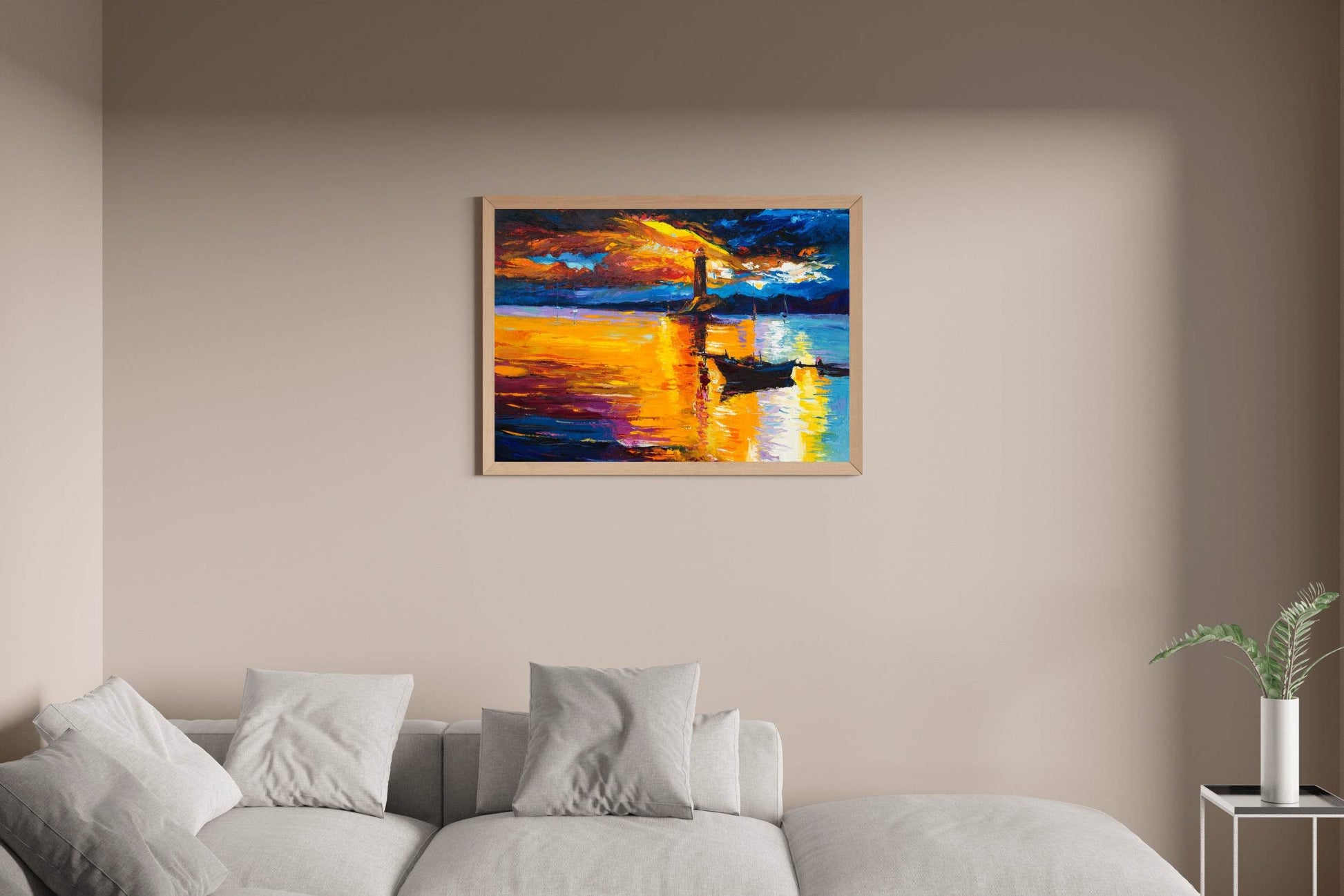 Boat And Lighthouse at Sunset Wall Art - beink online art store