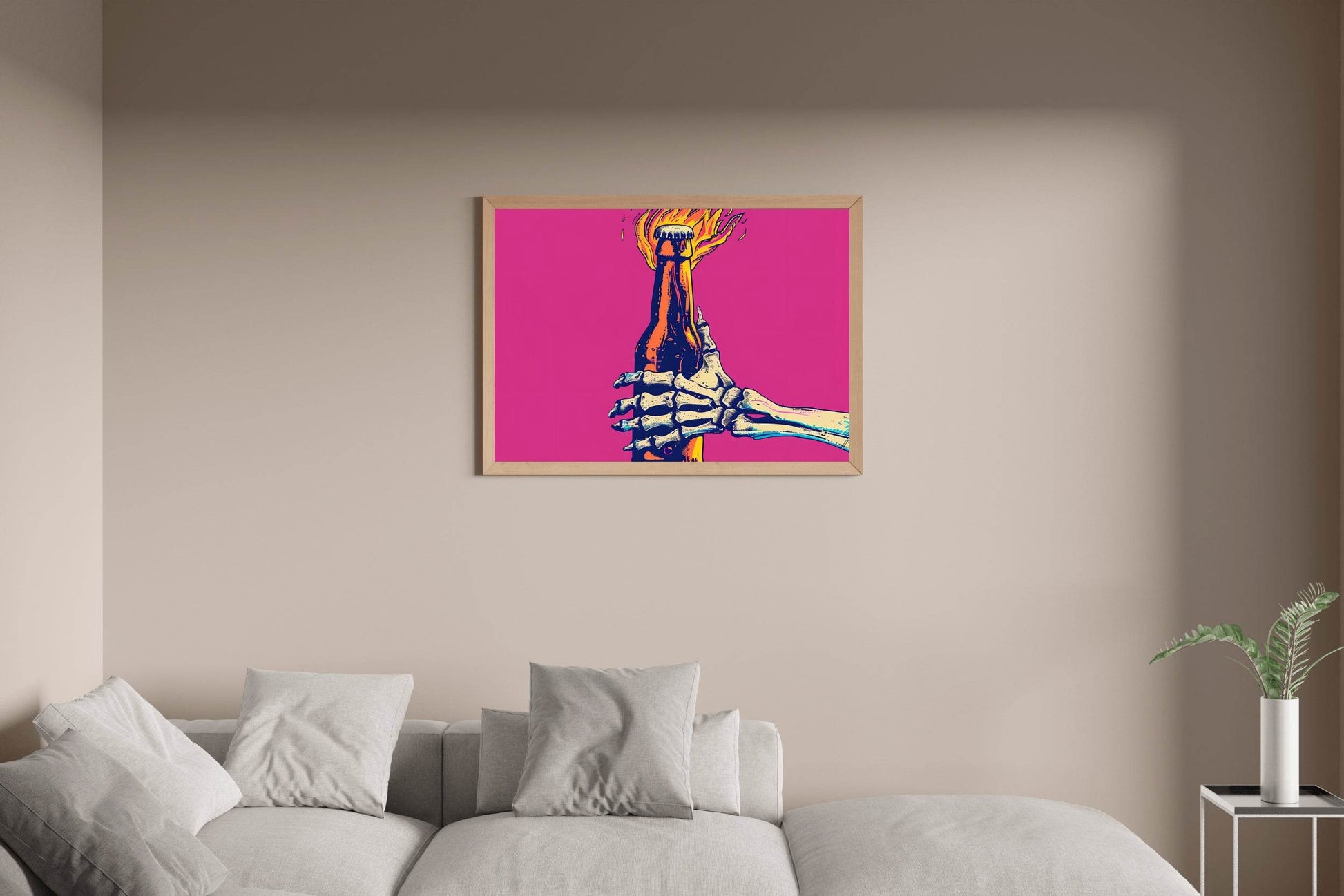 Skeleton Hand Grasping a Flaming Bottle Wall Art - beink online art store