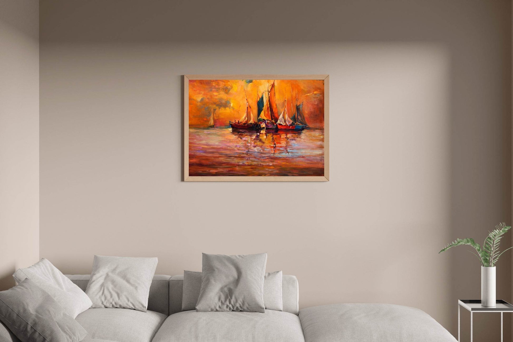 Fishing Boats in The Golden Sunset of The Sea Wall Art - beink online art store