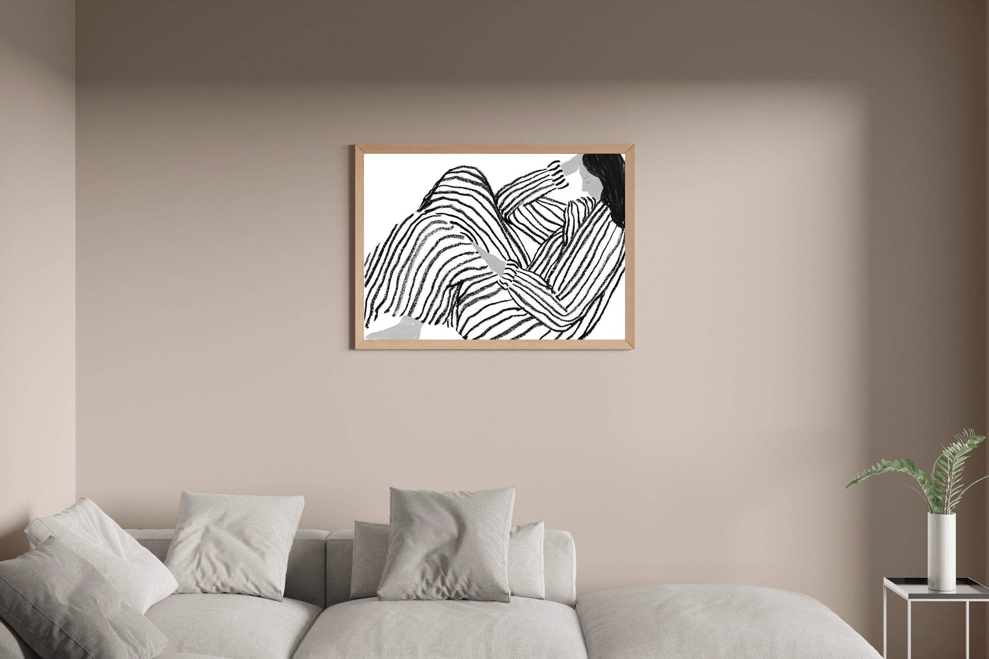 Black Painting of Girl Lost in Thought Wall Art - beink online art store