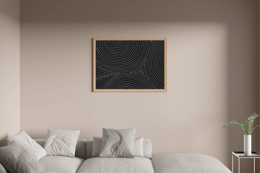 White Circular Lines With Black Background Abstract Wall Art - beink online art store