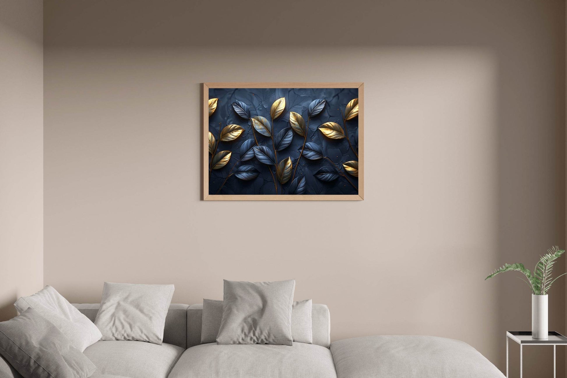 Classy Golden and Blue 3d Leaves Abstract Wall Art - beink online art store