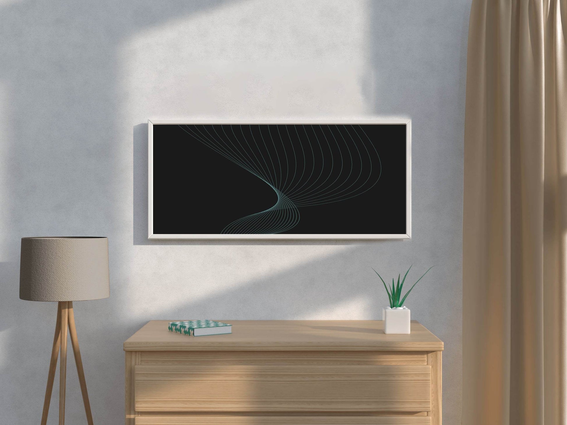 Green Color Technology Waves Abstract Wall Art - beink online art store