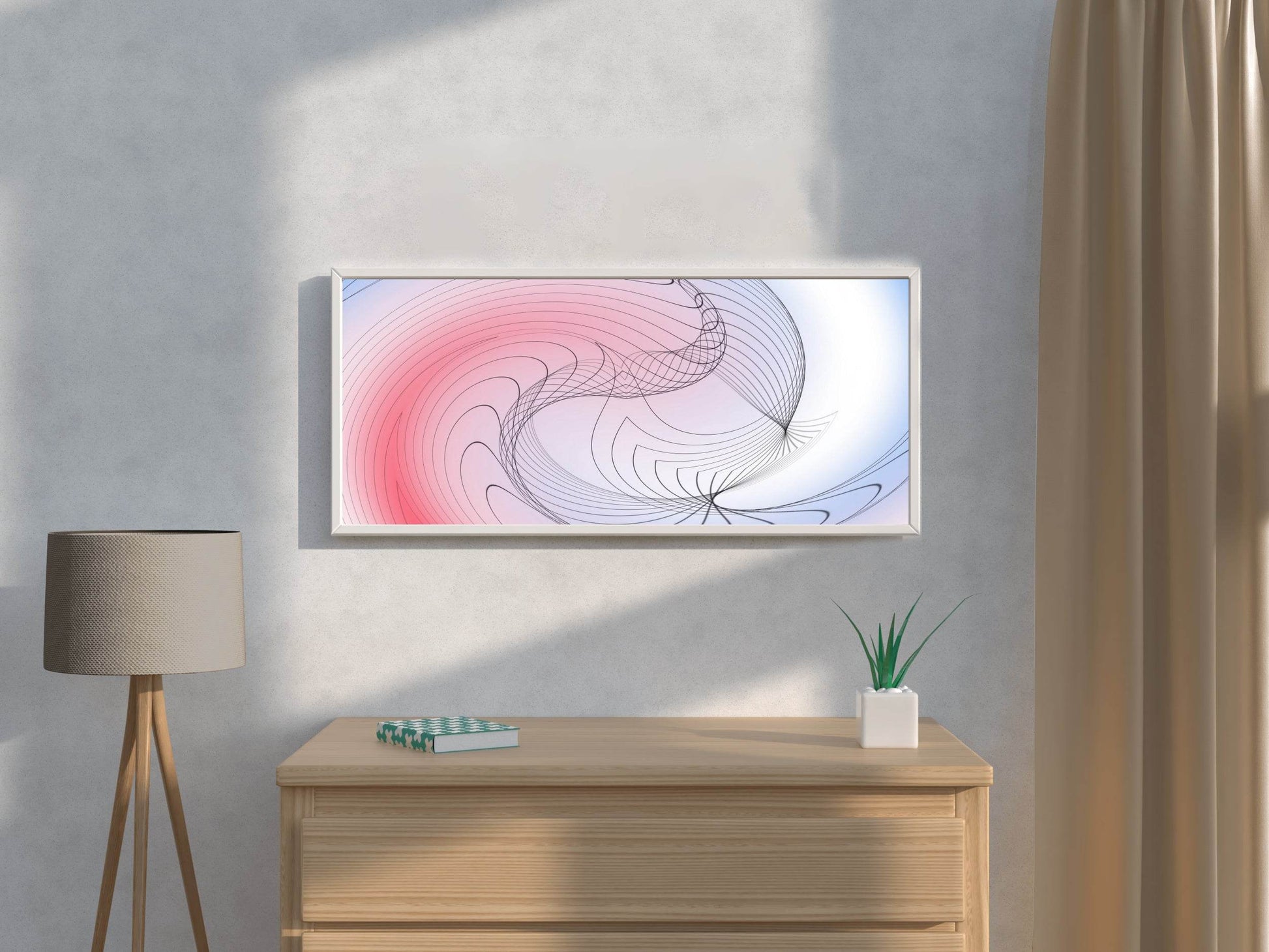 Oval Lines with Blue and Red Background Abstract Wall Art - beink online art store