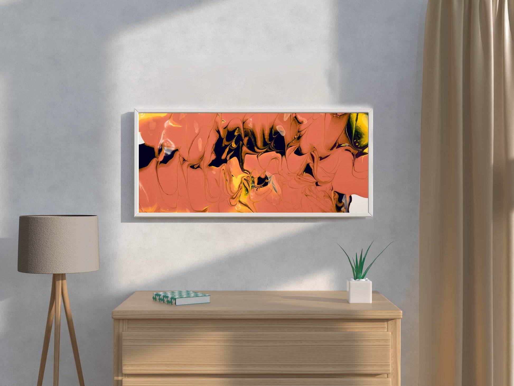 Black Paint Mixing With Yellow Abstract Wall Art - beink online art store