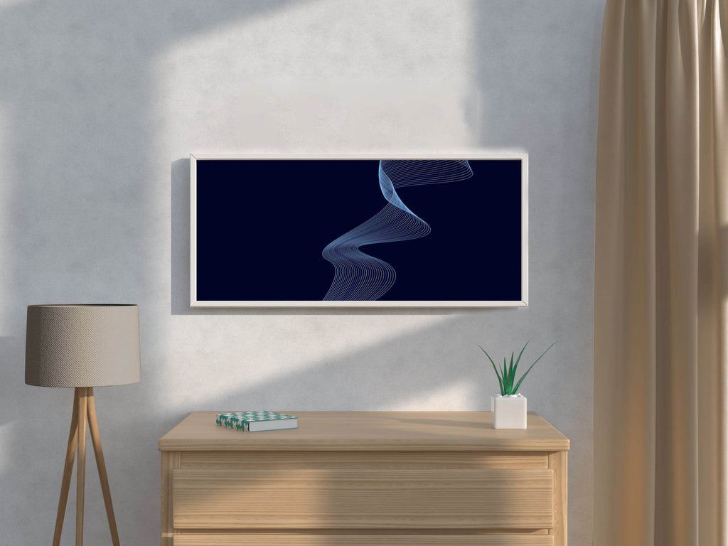 Blue Technology Waves with Black Shadow Abstract Wall Art - beink online art store
