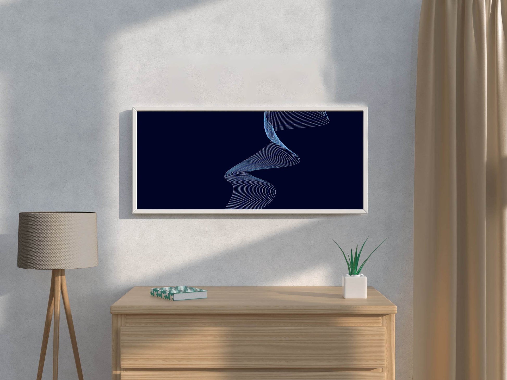 Blue Technology Waves with Black Shadow Abstract Wall Art - beink online art store