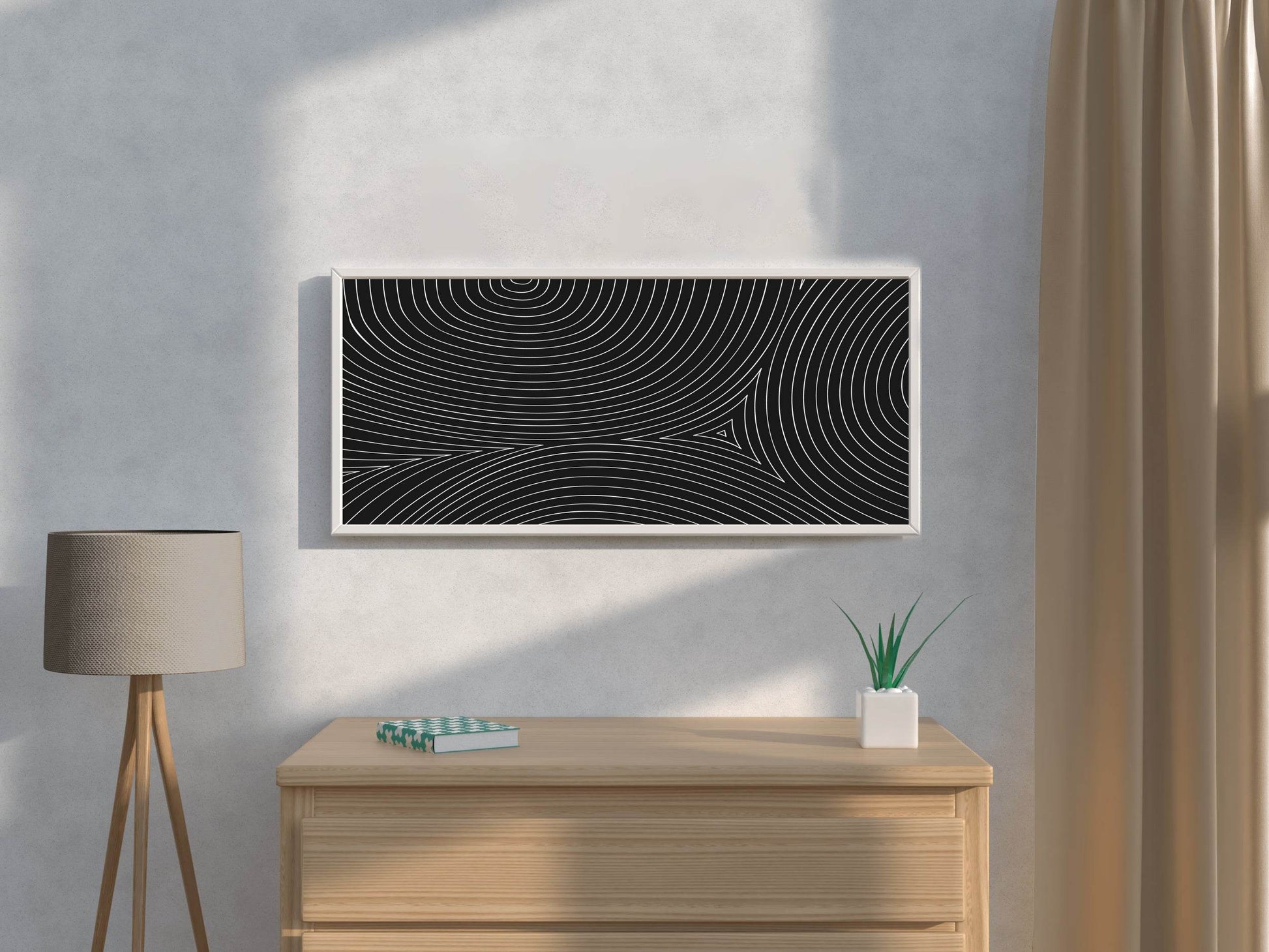 White Circular Lines With Black Background Abstract Wall Art - beink online art store