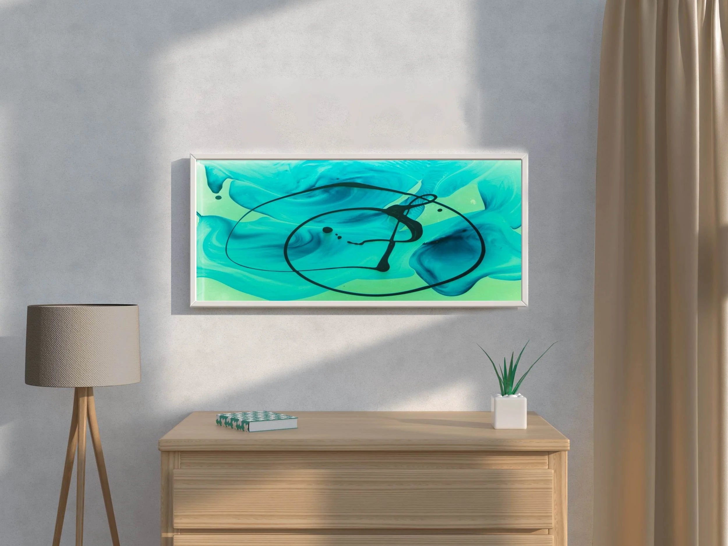 Cyan Oil Paint Abstract Wall Art - beink online art store