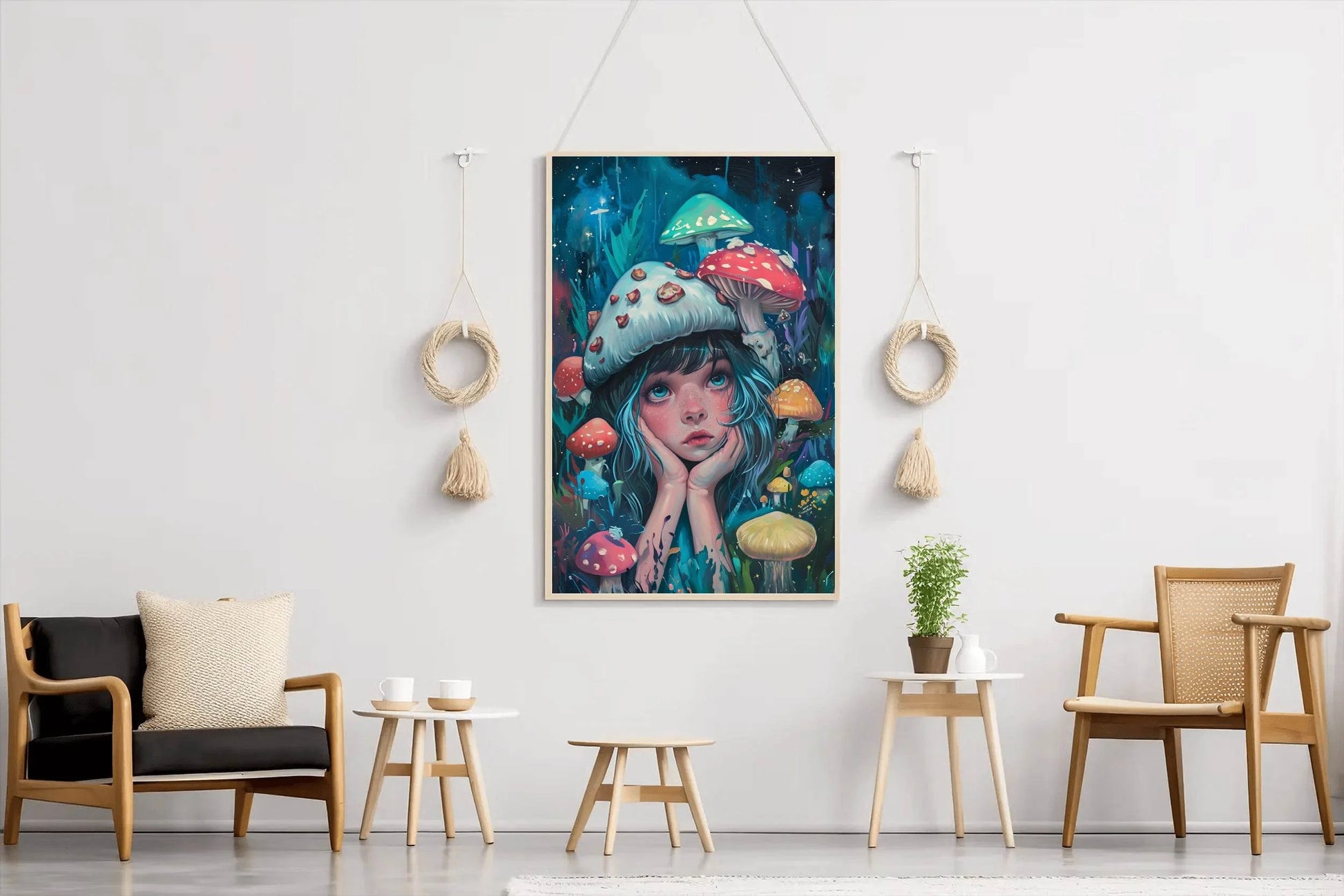 Anime Girl Colorful Style With Mushroom Wall Art - beink online art store