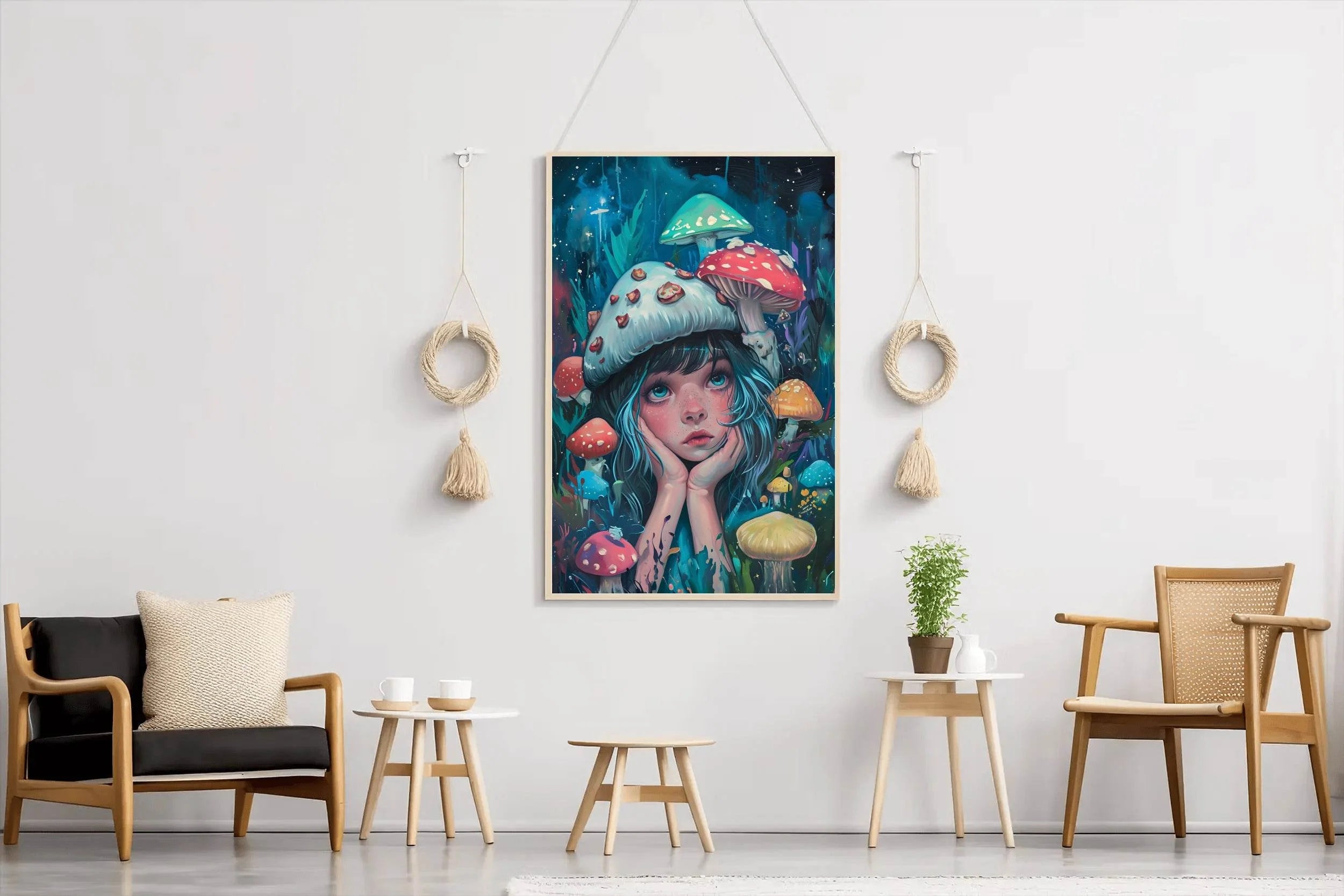 Anime Girl Colorful Style With Mushroom Wall Art - beink online art store