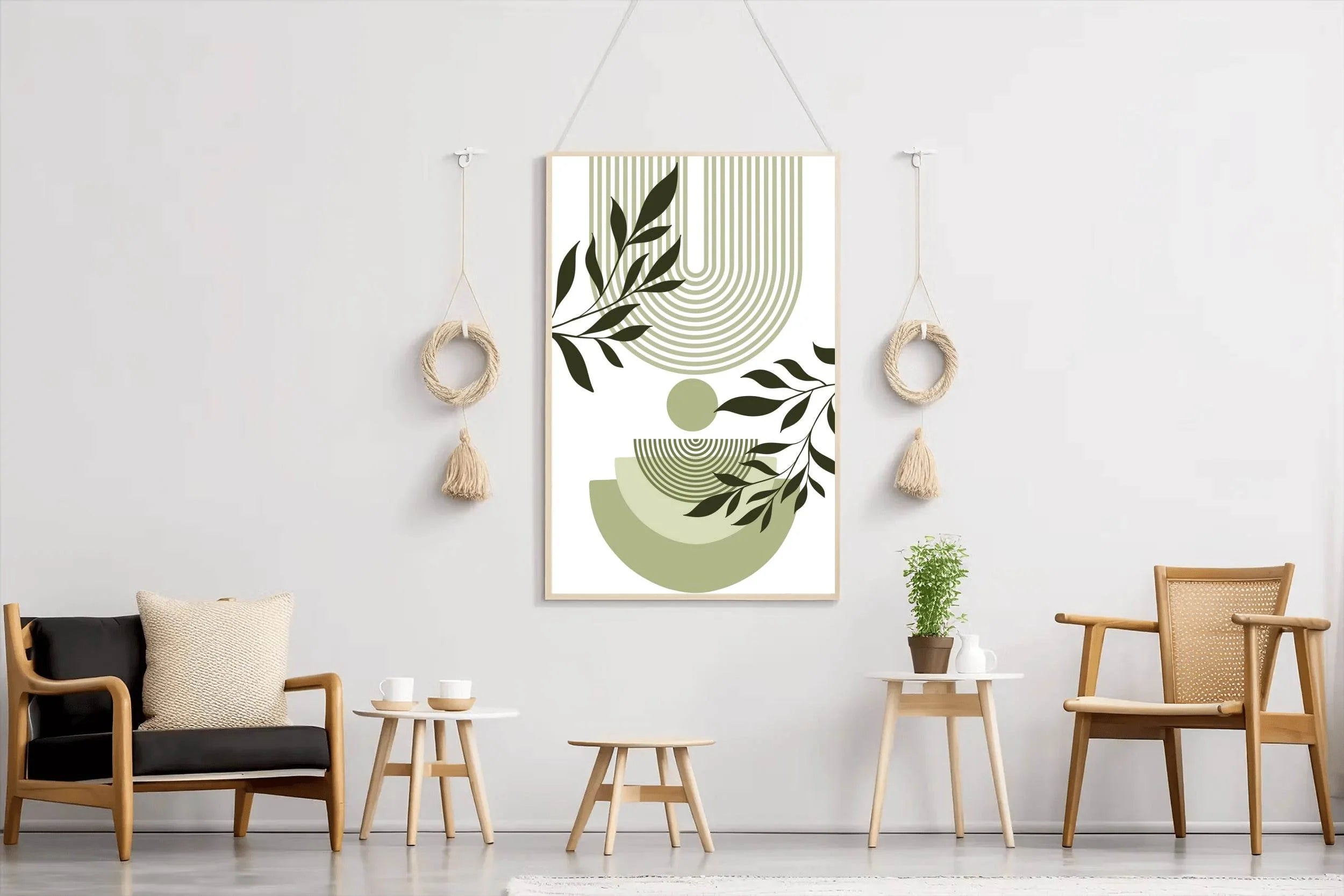 Geometric Shapes with Green leaves ArtWork - beink online art store