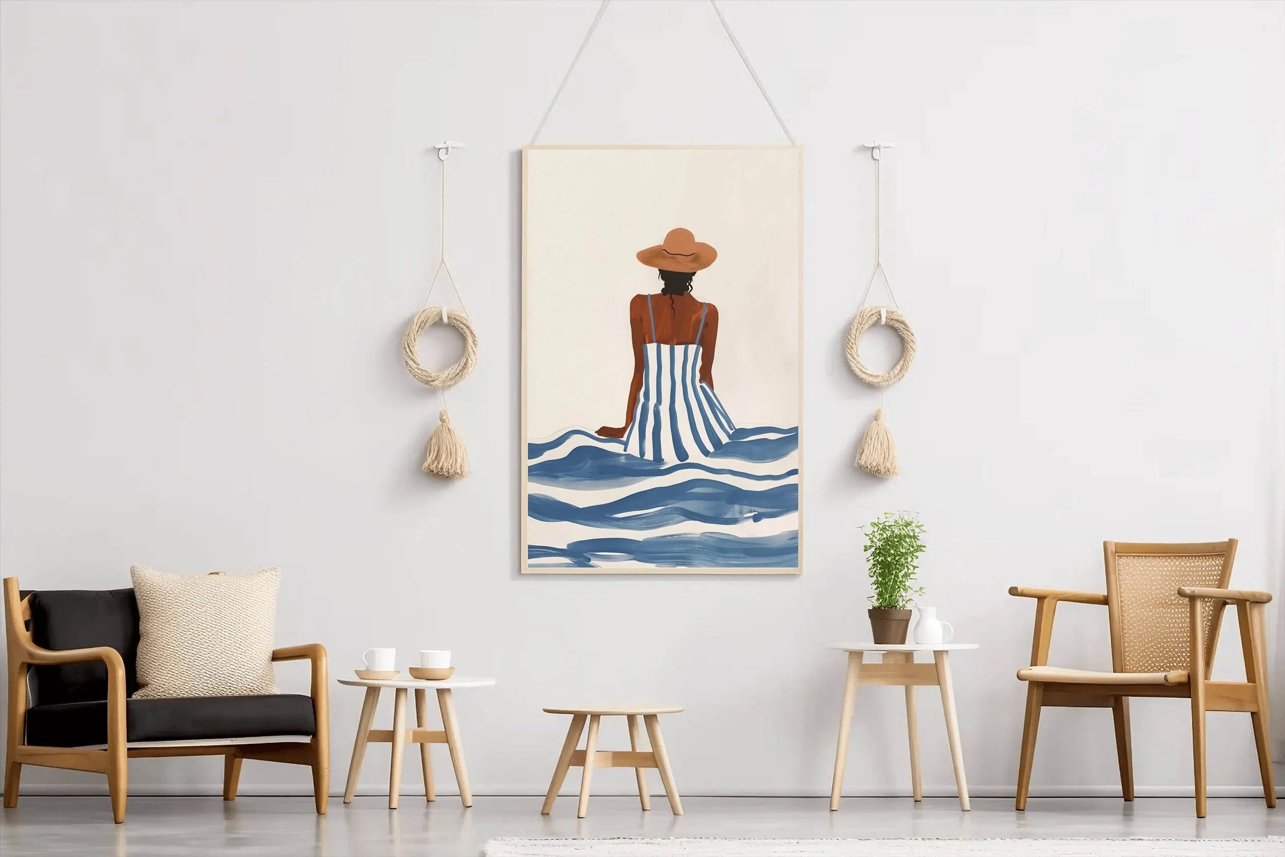 Women Sitting on a Beach Side - Beachside Tranquility Wall Art - beink online art store