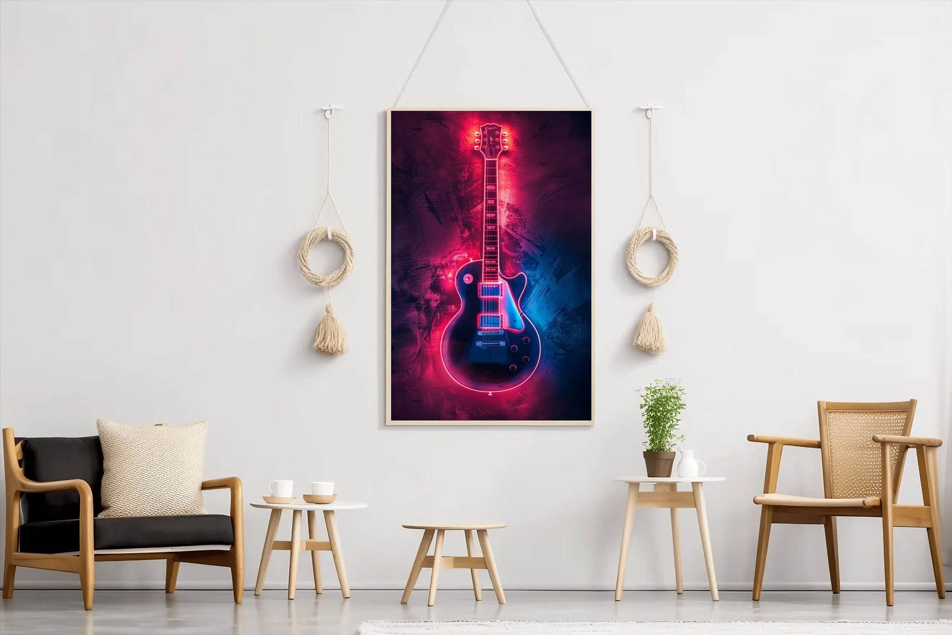 Electric Guitar With Neon Light Wall Art - beink online art store