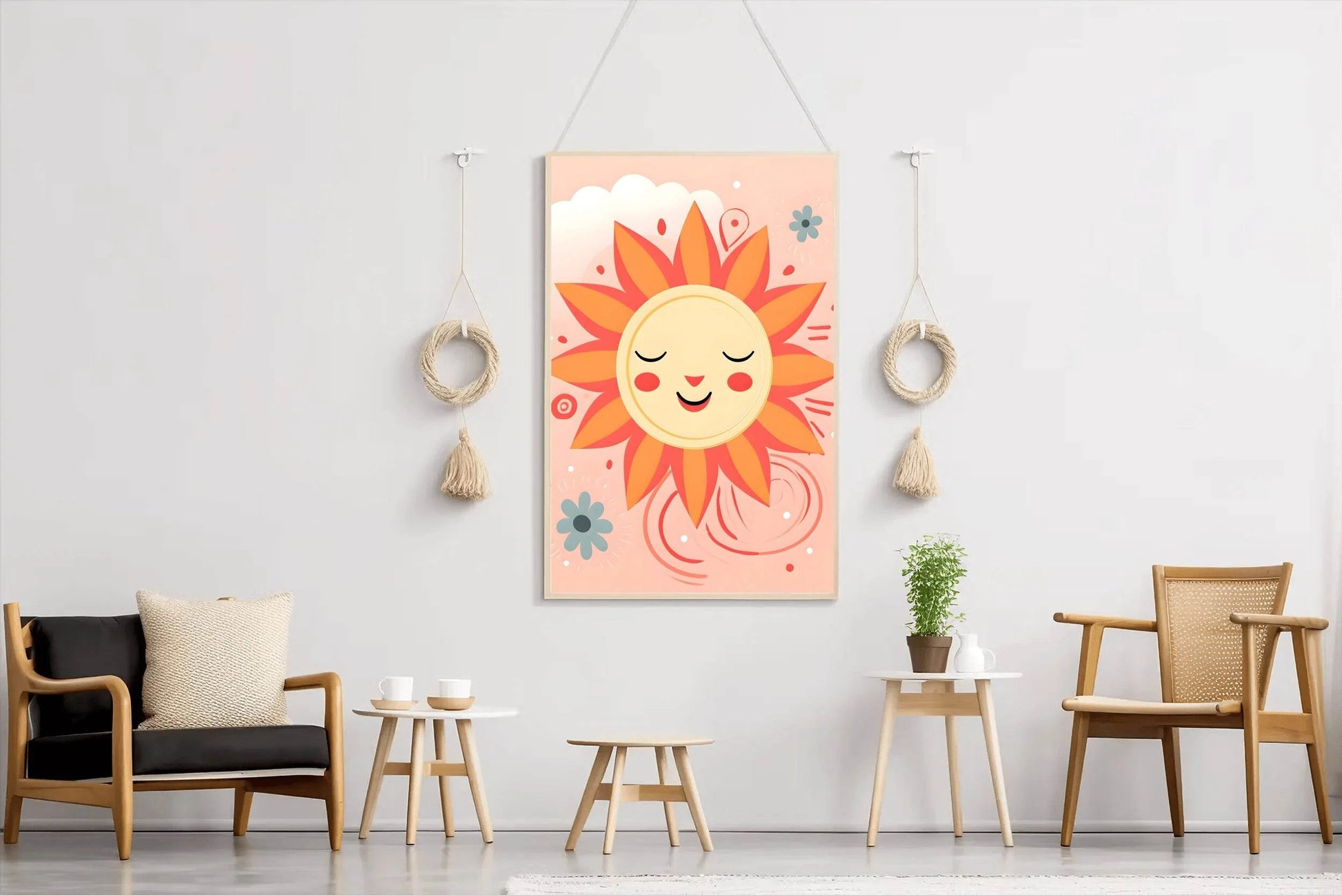 Painting of Shy Sun With Cloudy Background - beink online art store