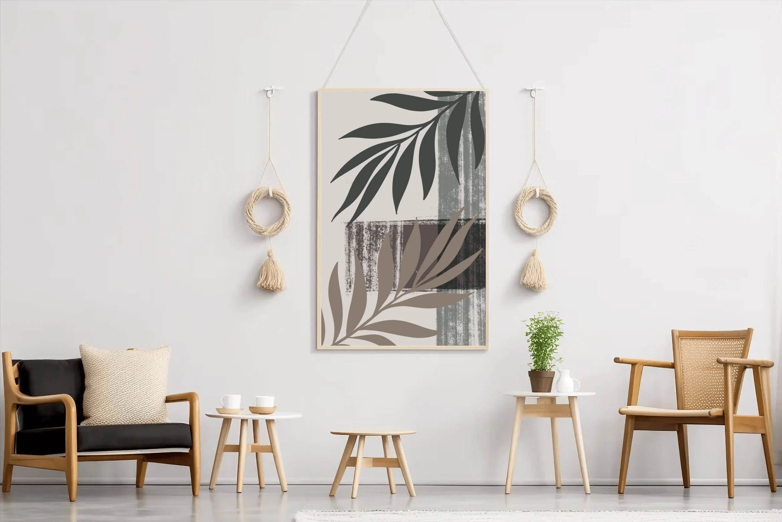 Minimalist Leaf Pattern with Grey Backround - beink online art store