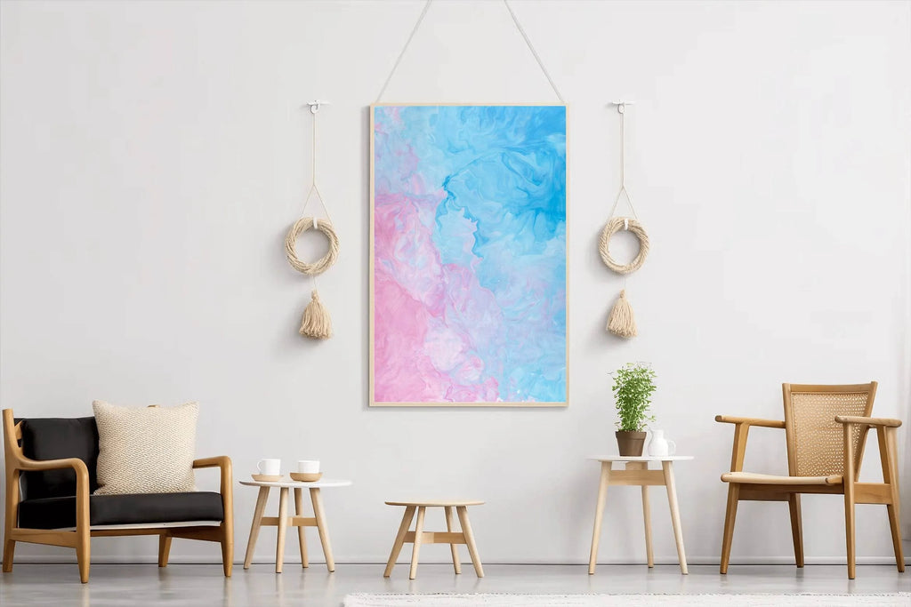 Aqua and Pink Water Paint Abstract Wall Art - beink online art store