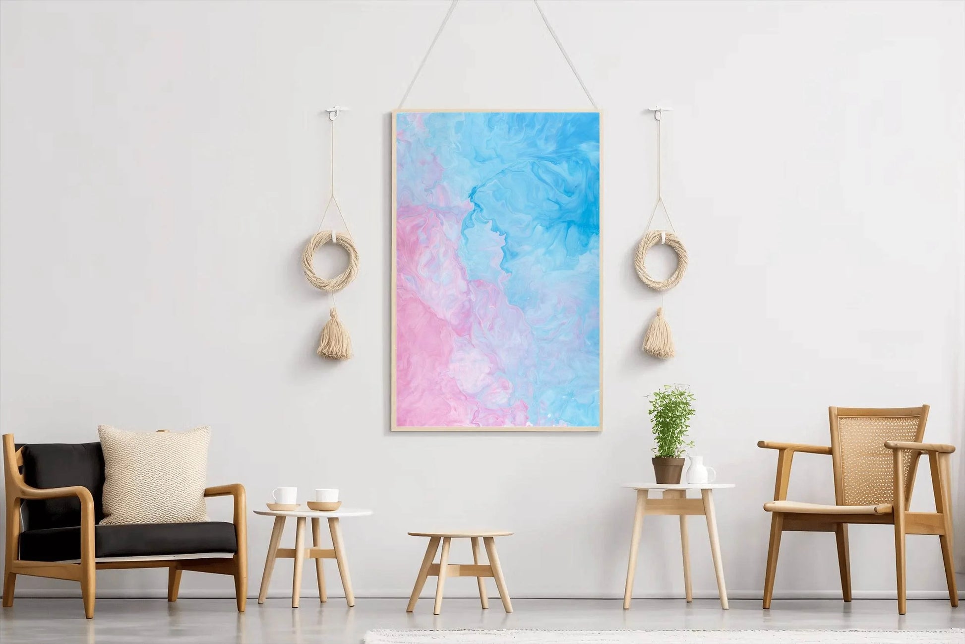 Aqua and Pink Water Paint Abstract Wall Art - beink online art store