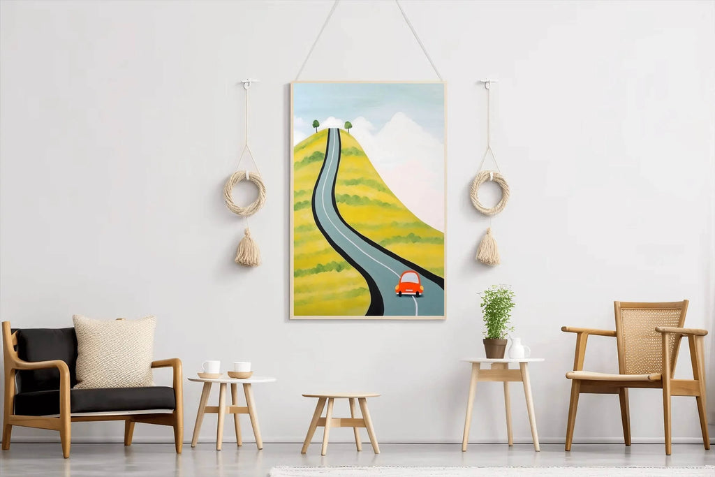 Drawing of a Car Driving Through the Village - beink online art store