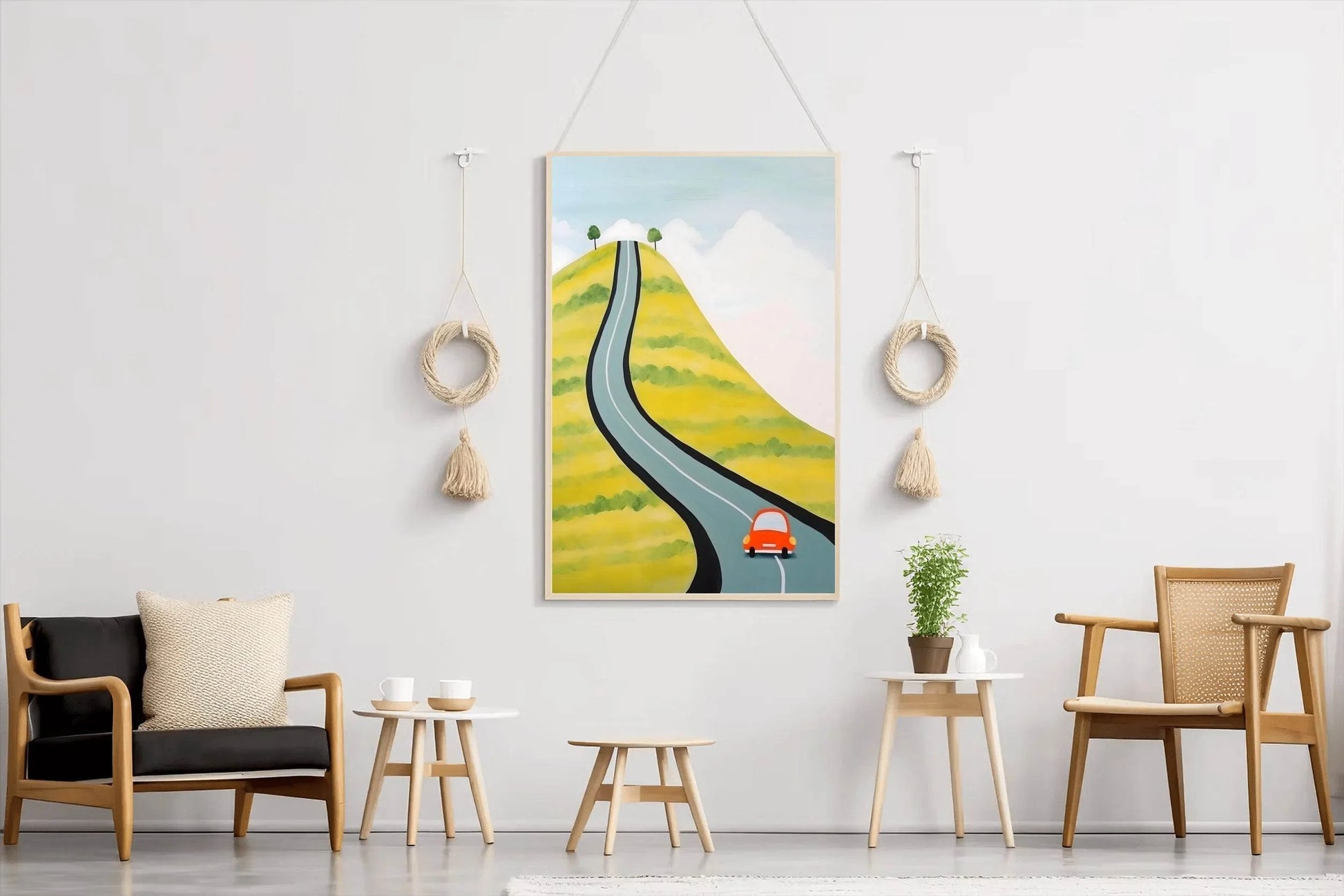Drawing of a Car Driving Through the Village - beink online art store