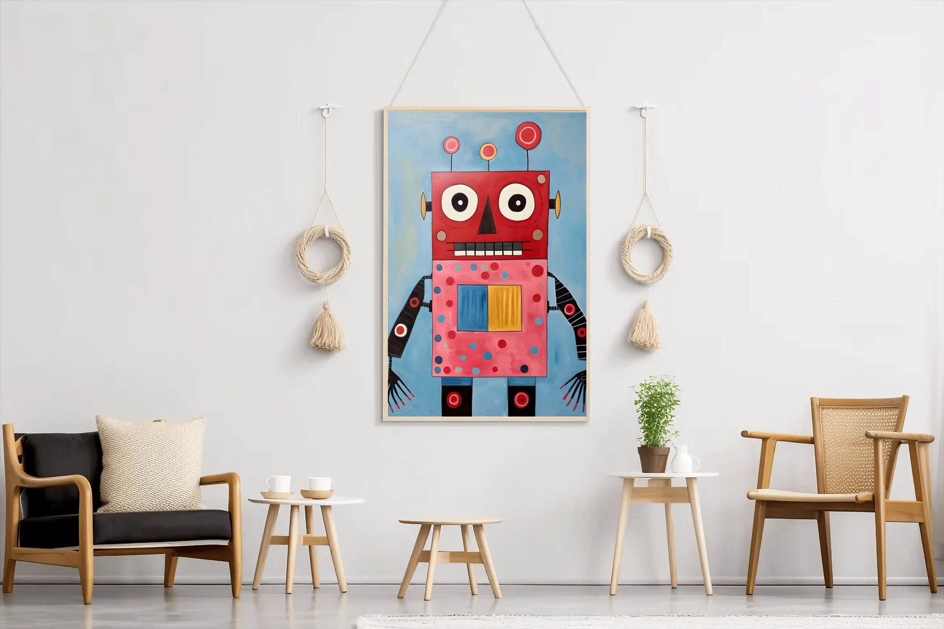 Painting of Red and Pink WaterColor Robot - beink online art store