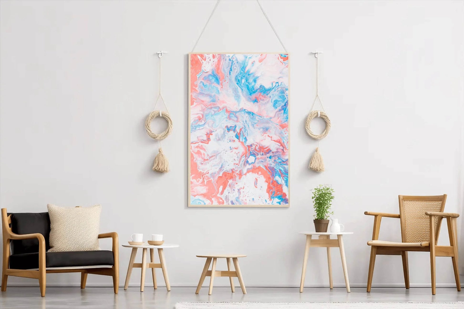 Spread of Aqua Pink Oil Paint Abstract Wall Art - beink online art store