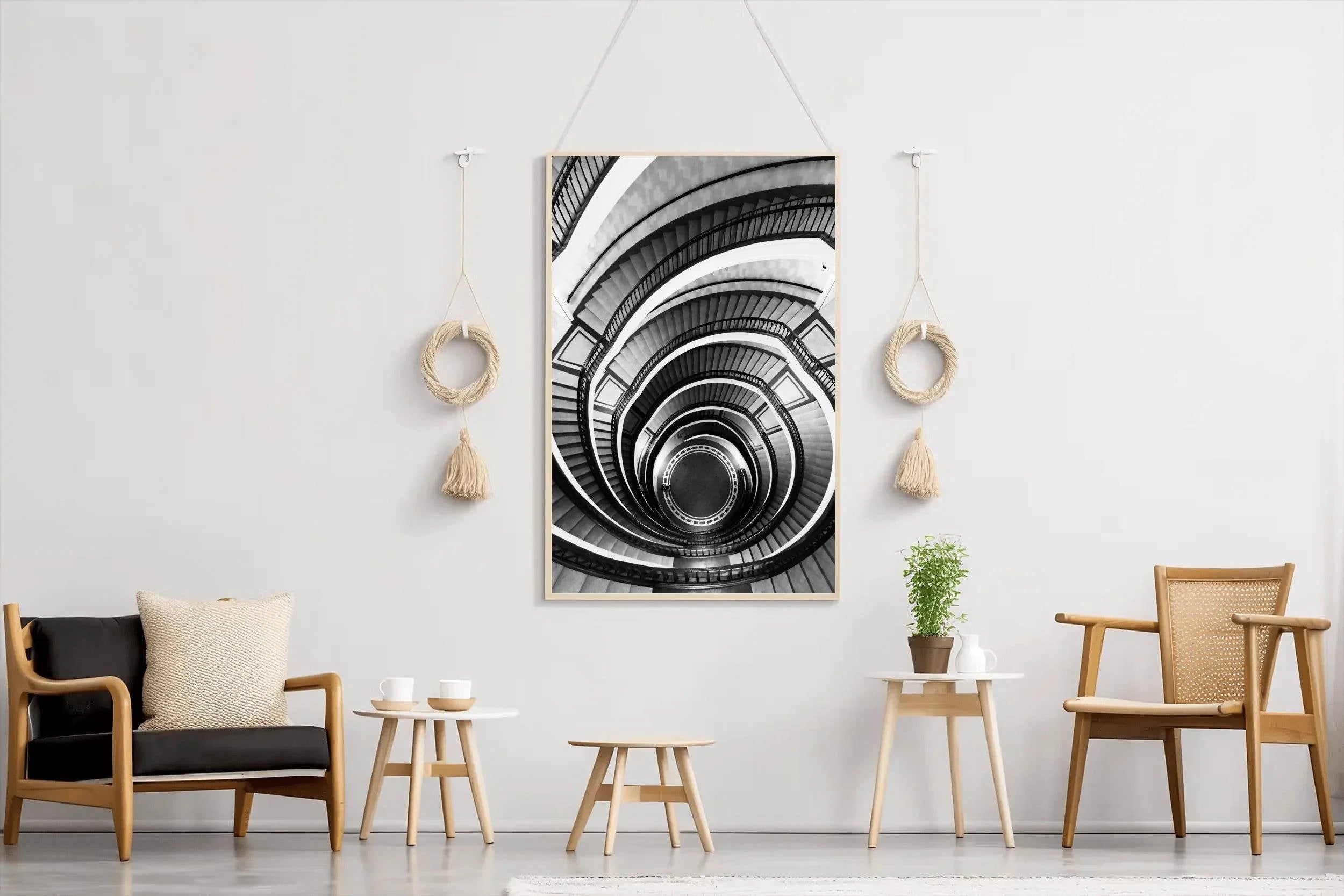 Old Style Stairs Architecture Black and White Wall Art - beink online art store