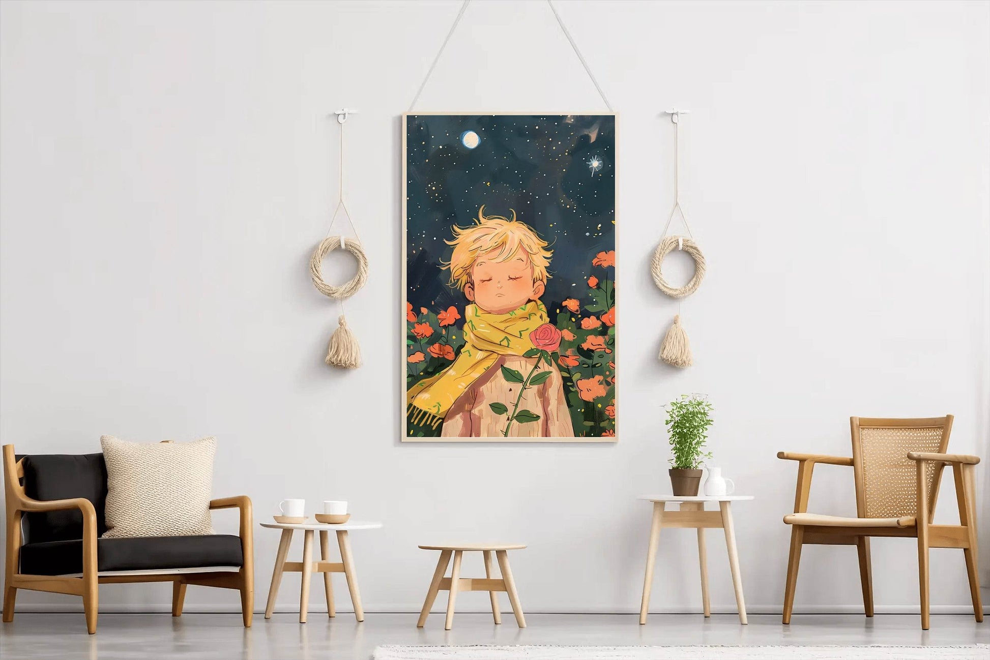 Cartoon Boy Standing in Winter Night - beink online art store