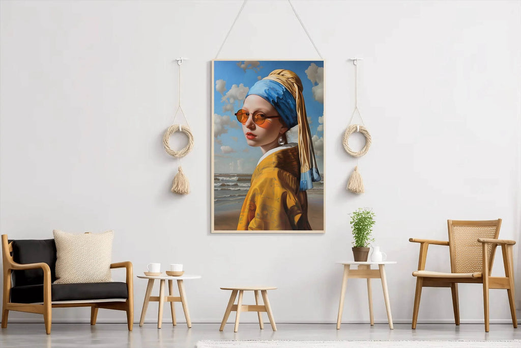 Vermeer's Girl with a Pearl Earring on the beach Wall Art - beink online art store