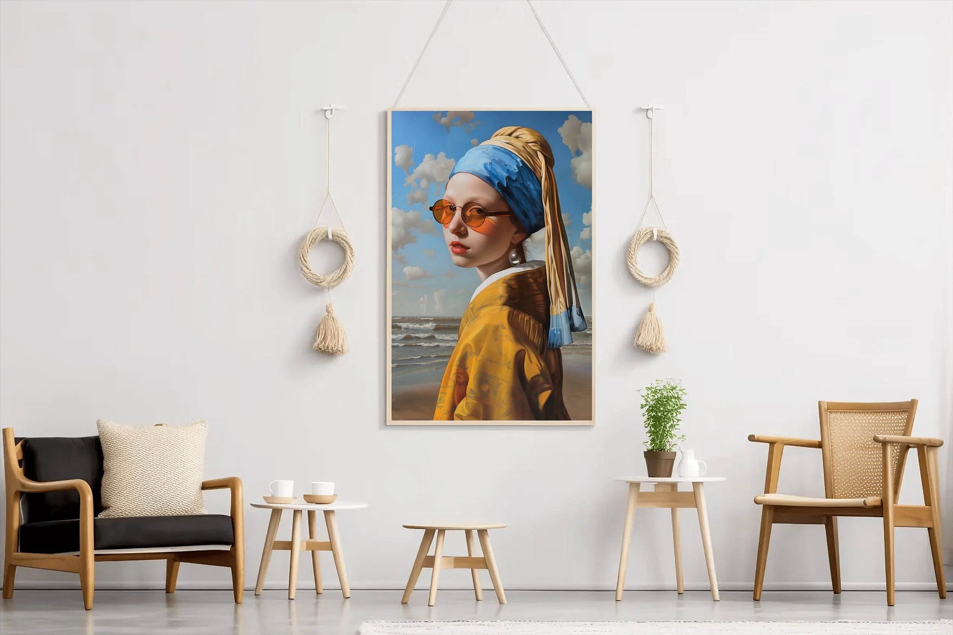 Vermeer's Girl with a Pearl Earring on the beach Wall Art - beink online art store