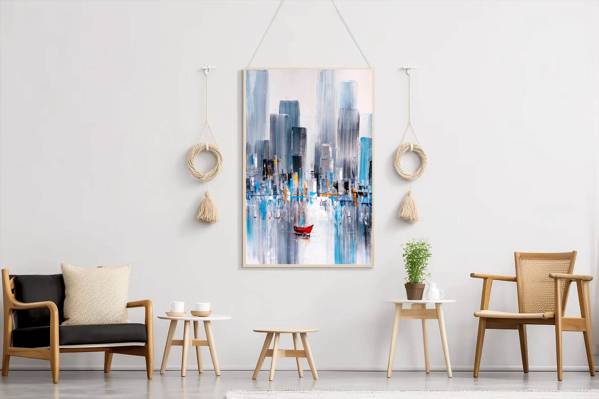 Watercolor Painting of Boat in The River Wall Art - beink online art store