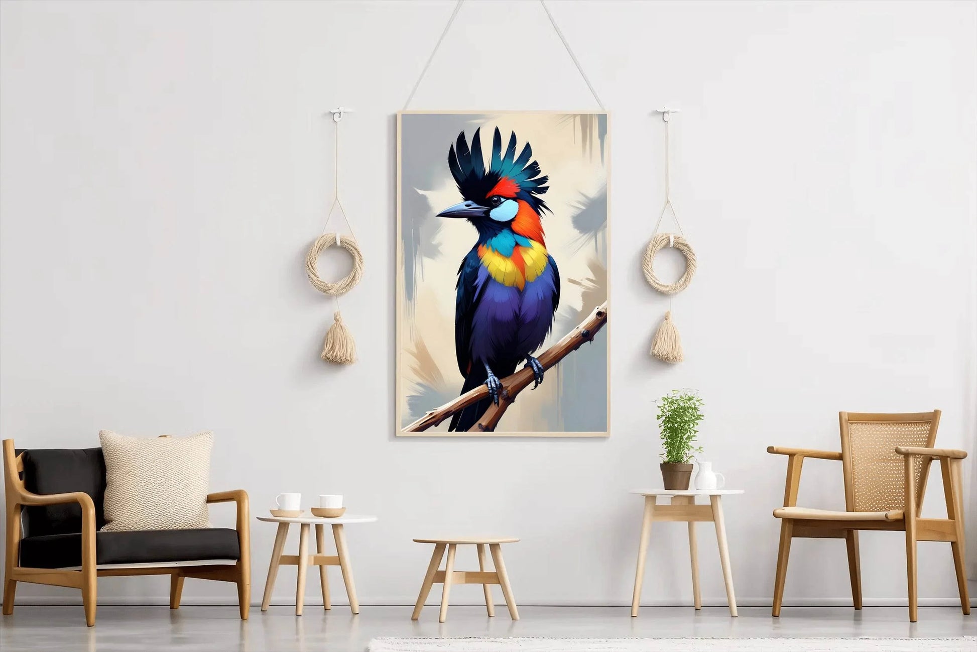 Painting of Beautiful Tropical Bird Sitting on Branch Wall Art - beink online art store