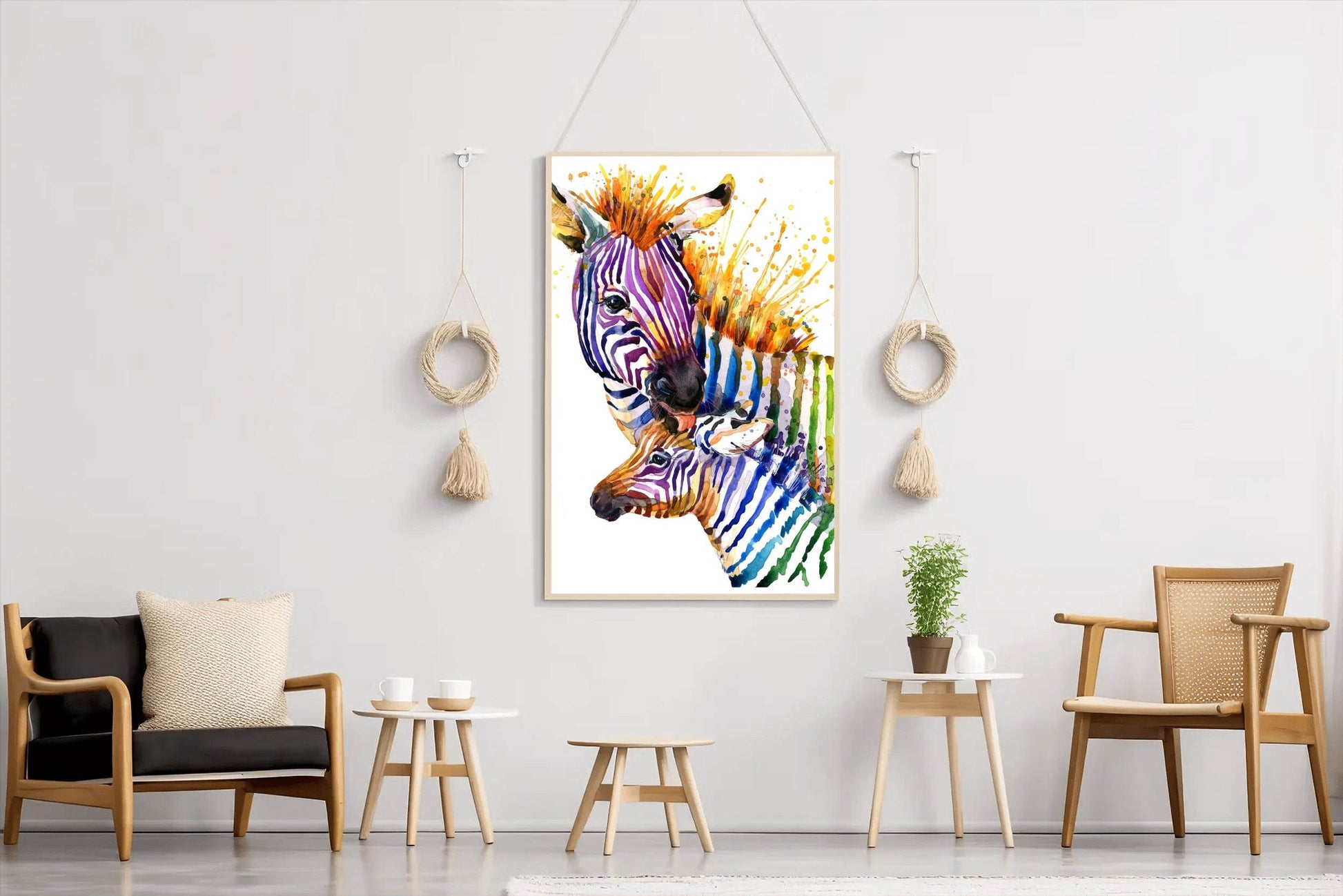 Watercolor Painting of Zebra and Foal - beink online art store