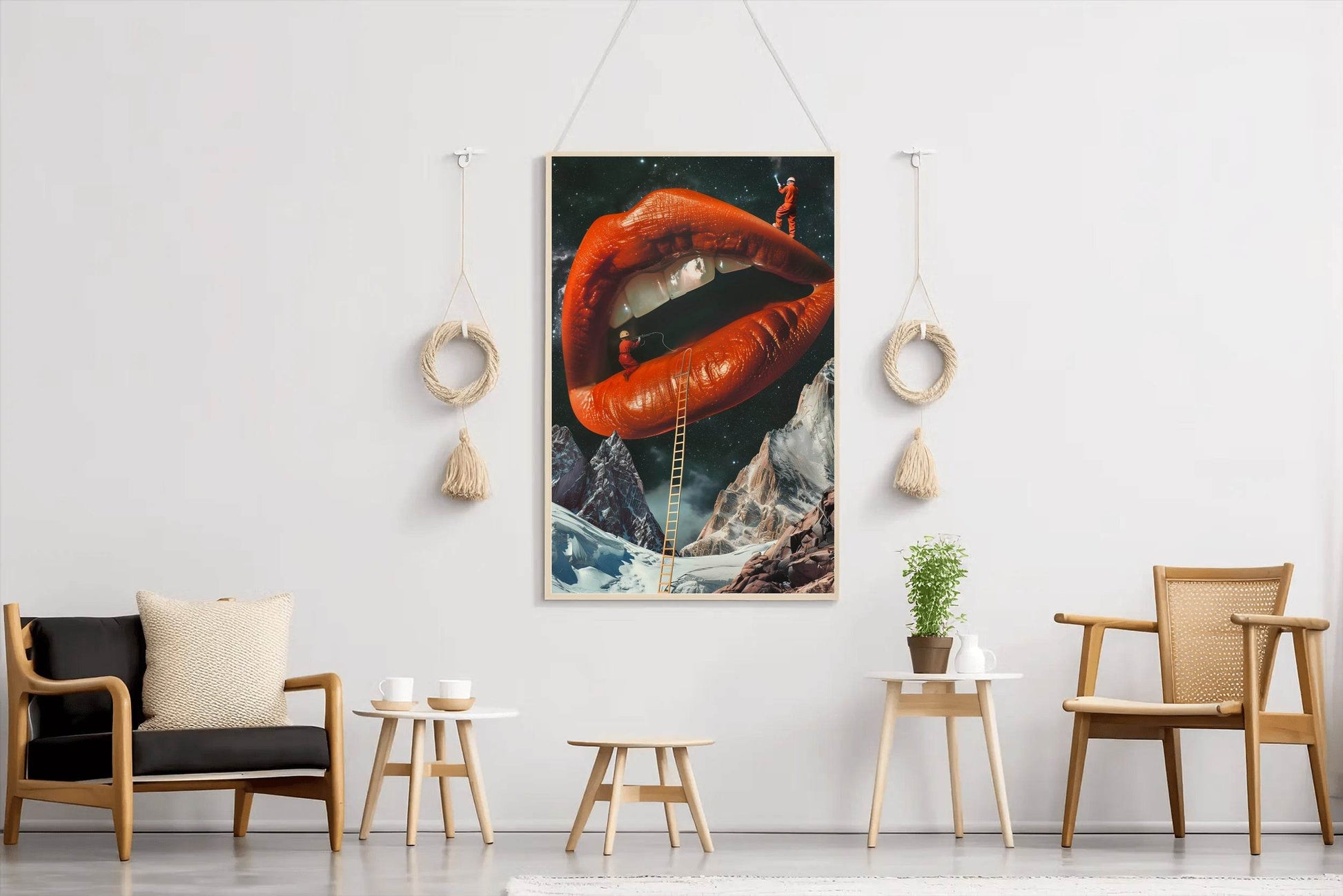Drawing Woman Lips With A Snowy Mountain Background Wall Art - beink online art store