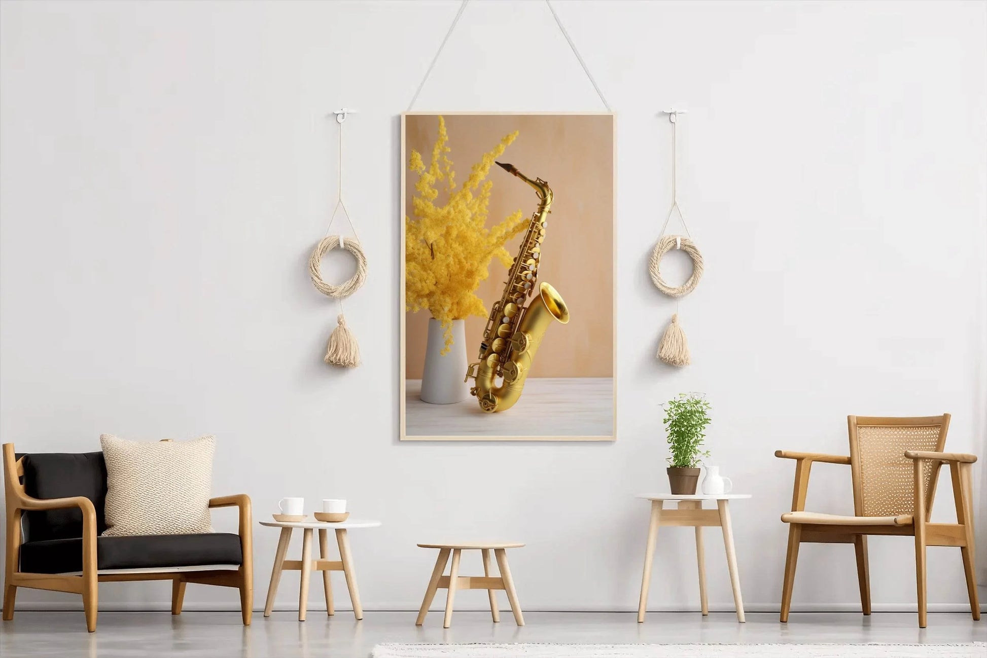Golden Saxophone Next To Yellow Flowers Wall Art - beink online art store