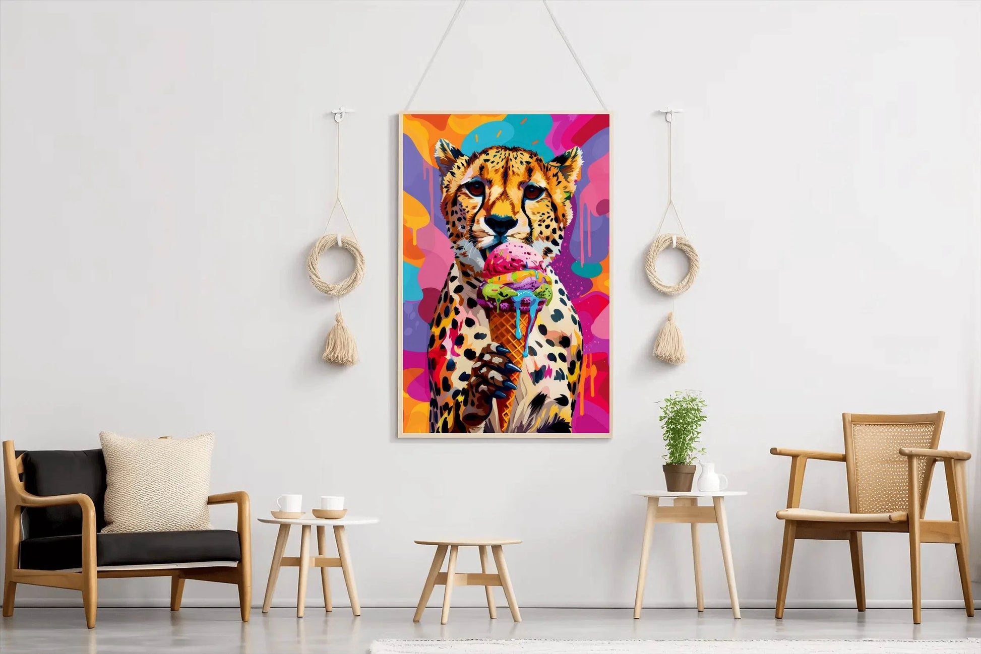 Cheetah's Colorful Background Having Ice cream Wall Art - beink online art store