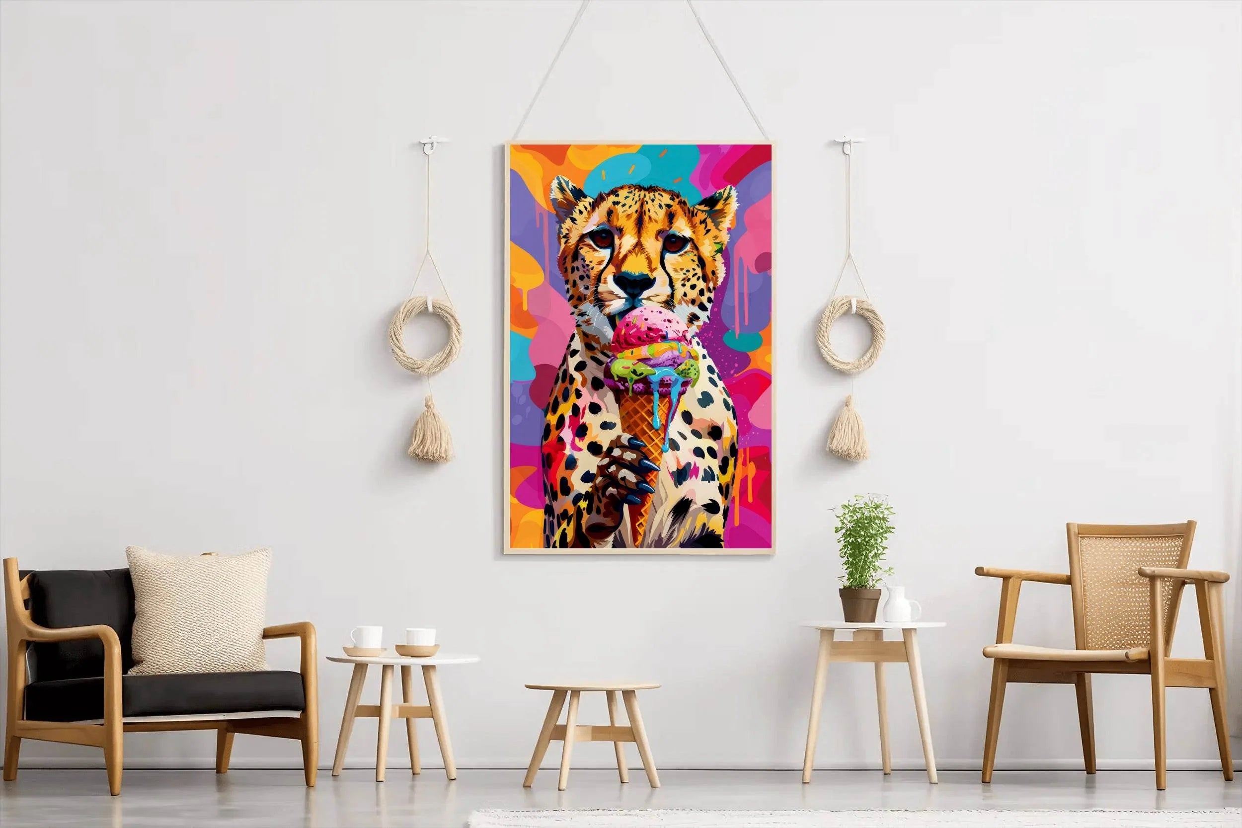 Cheetah's Colorful Background Having Ice cream Wall Art - beink online art store