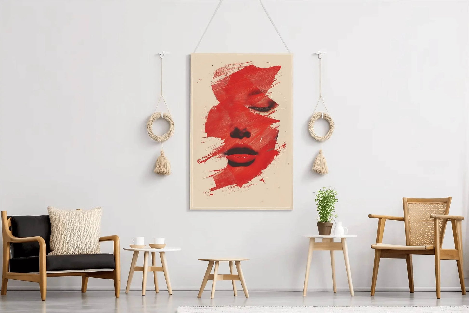 A Woman's Face In Red Wall Art - beink online art store