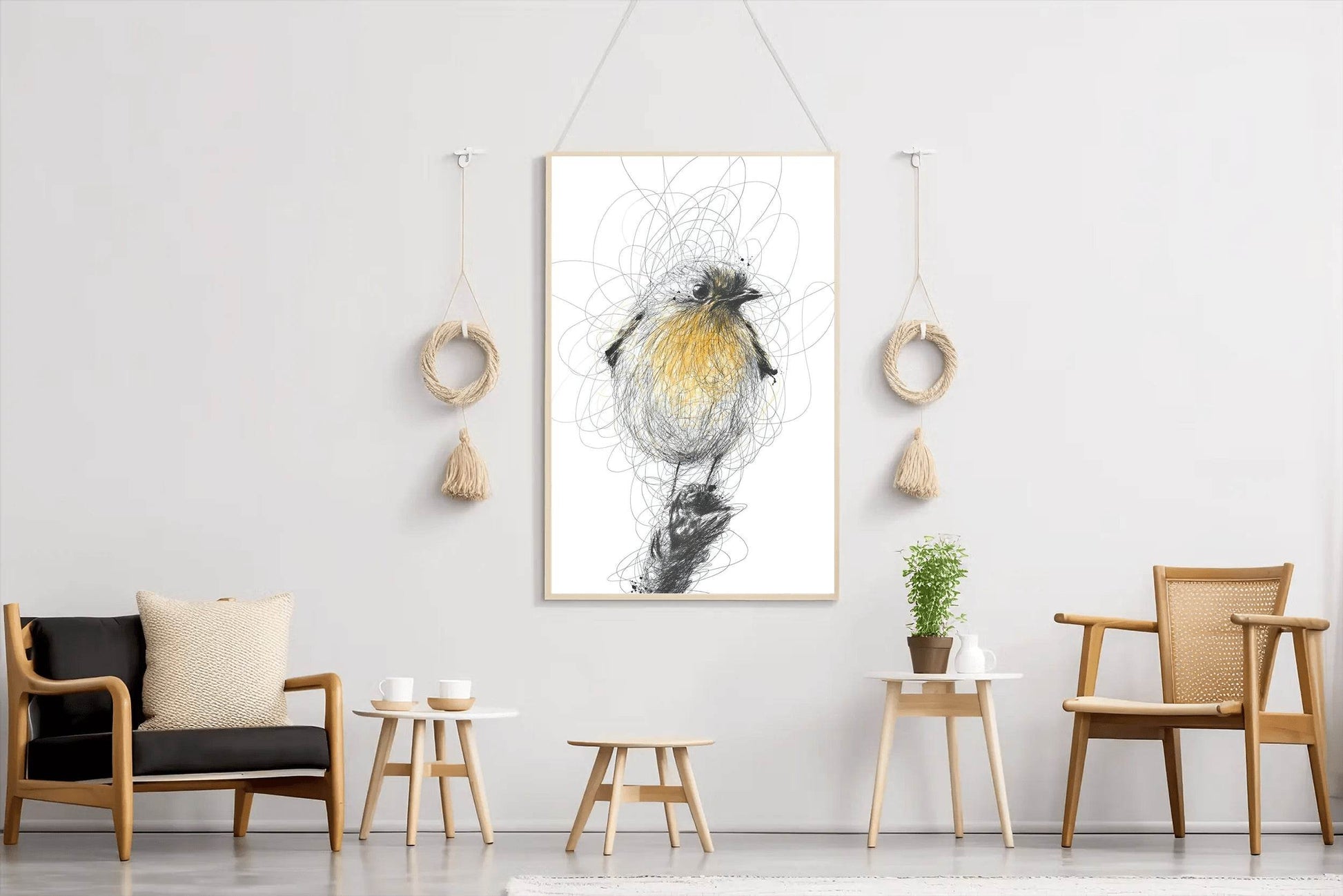 Black Pen and Ink Bird Illustration Wall Art - beink online art store