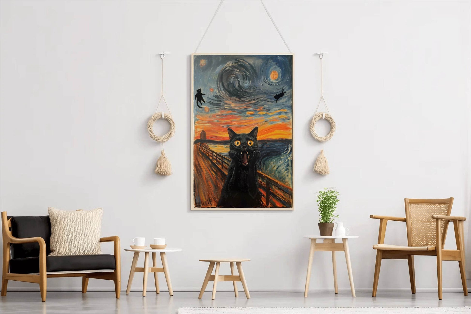 Screaming Black Cat Painting Wall Art - beink online art store