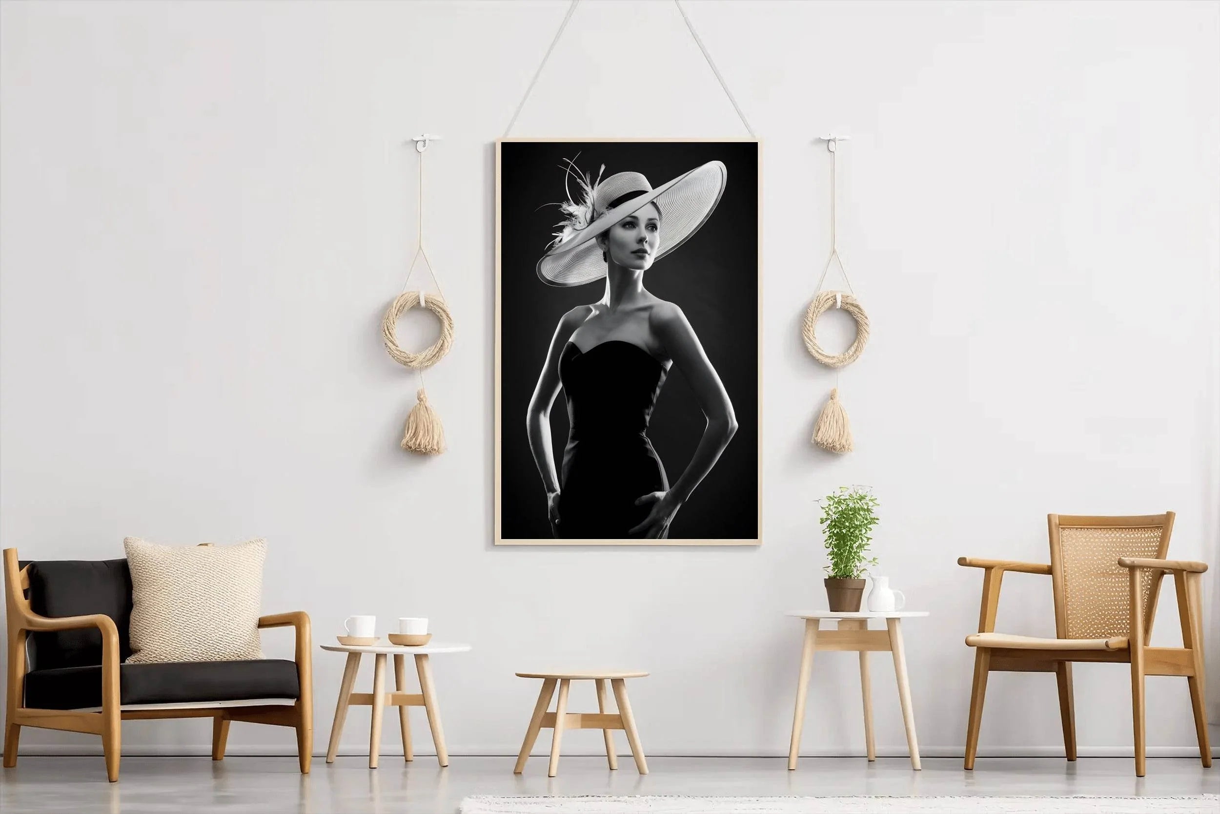 Elegant Women with Hat Black & White Wall Art - beink online art store