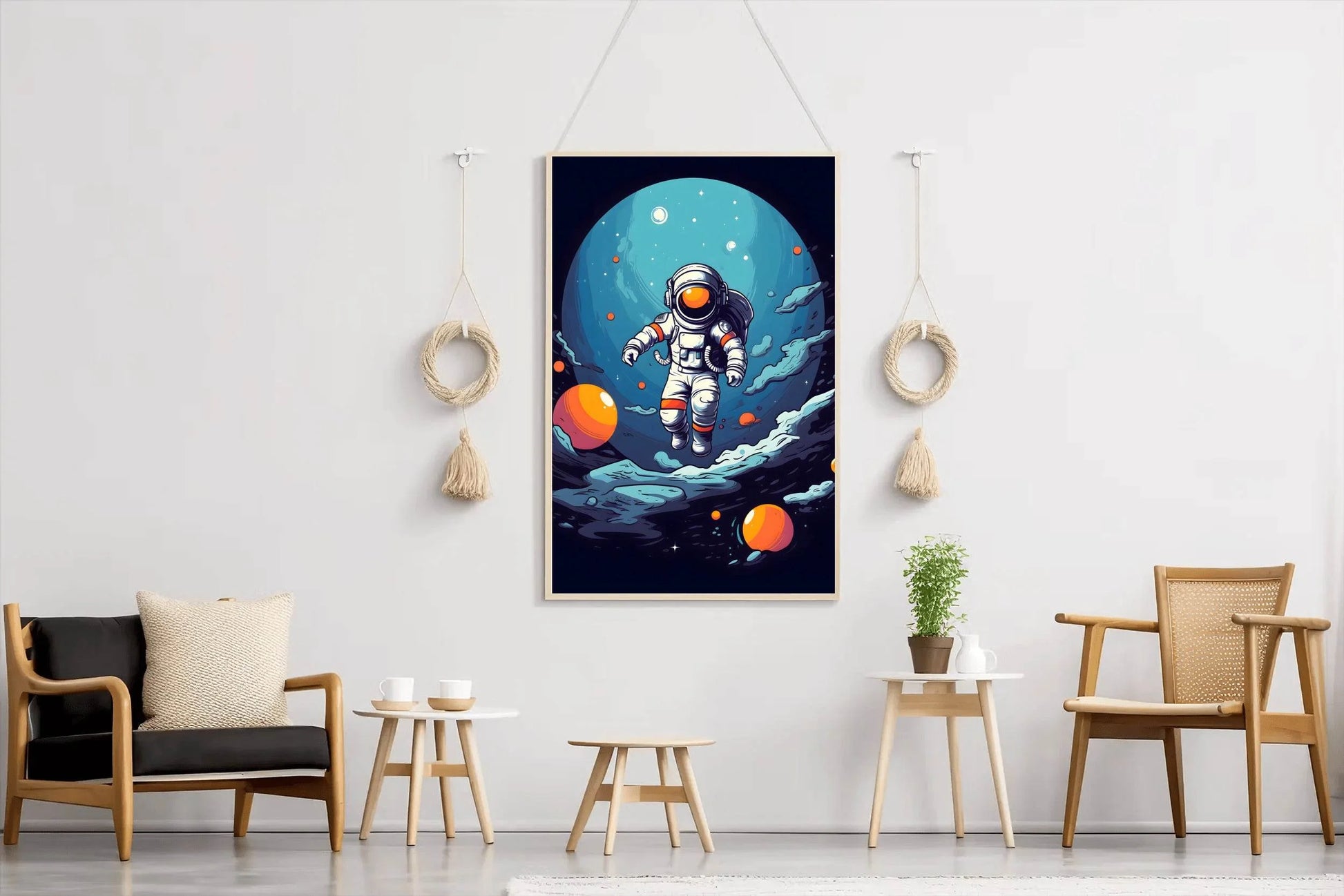 Cartoonish Illustration of Astronaut Flying in Space - beink online art store