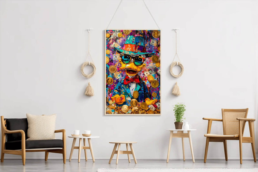 Donuld Duck with Money Around Wall Art - beink online art store
